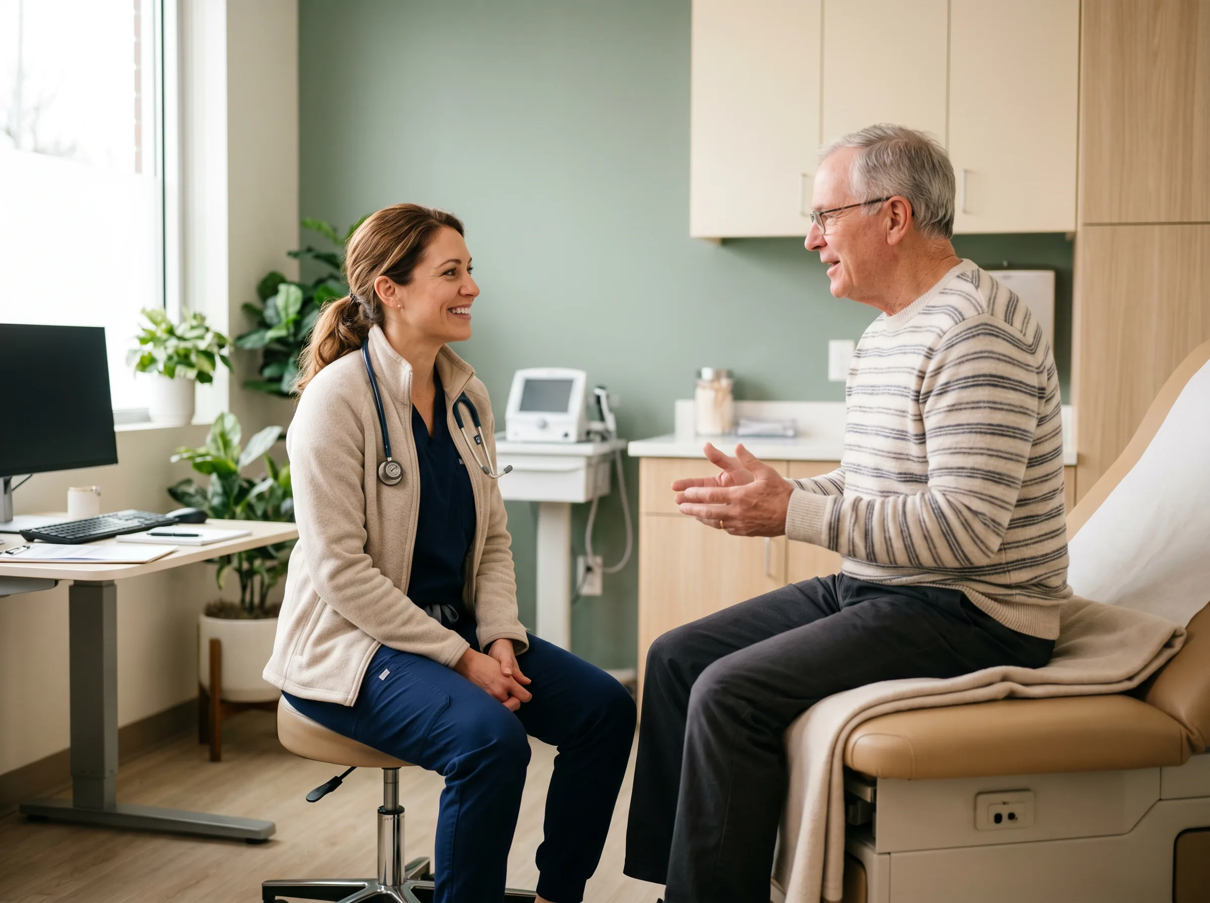 A physician giving full attention to a patient during a visit